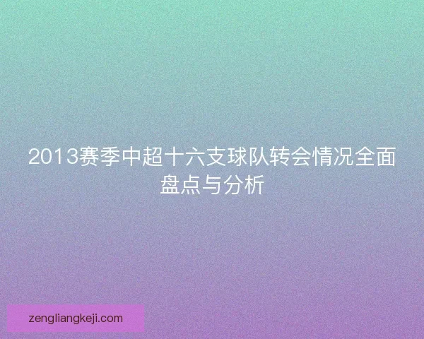 2013赛季中超十六支球队转会情况全面盘点与分析